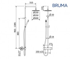 MEDIDAS COLUMNA DUCHA TERMOSTATICA BRUMA